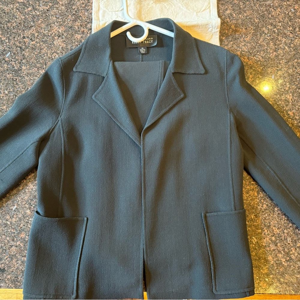 Warm, 100% vintage wool suit— Linda Allard for Ellen Tracy blue/gray.